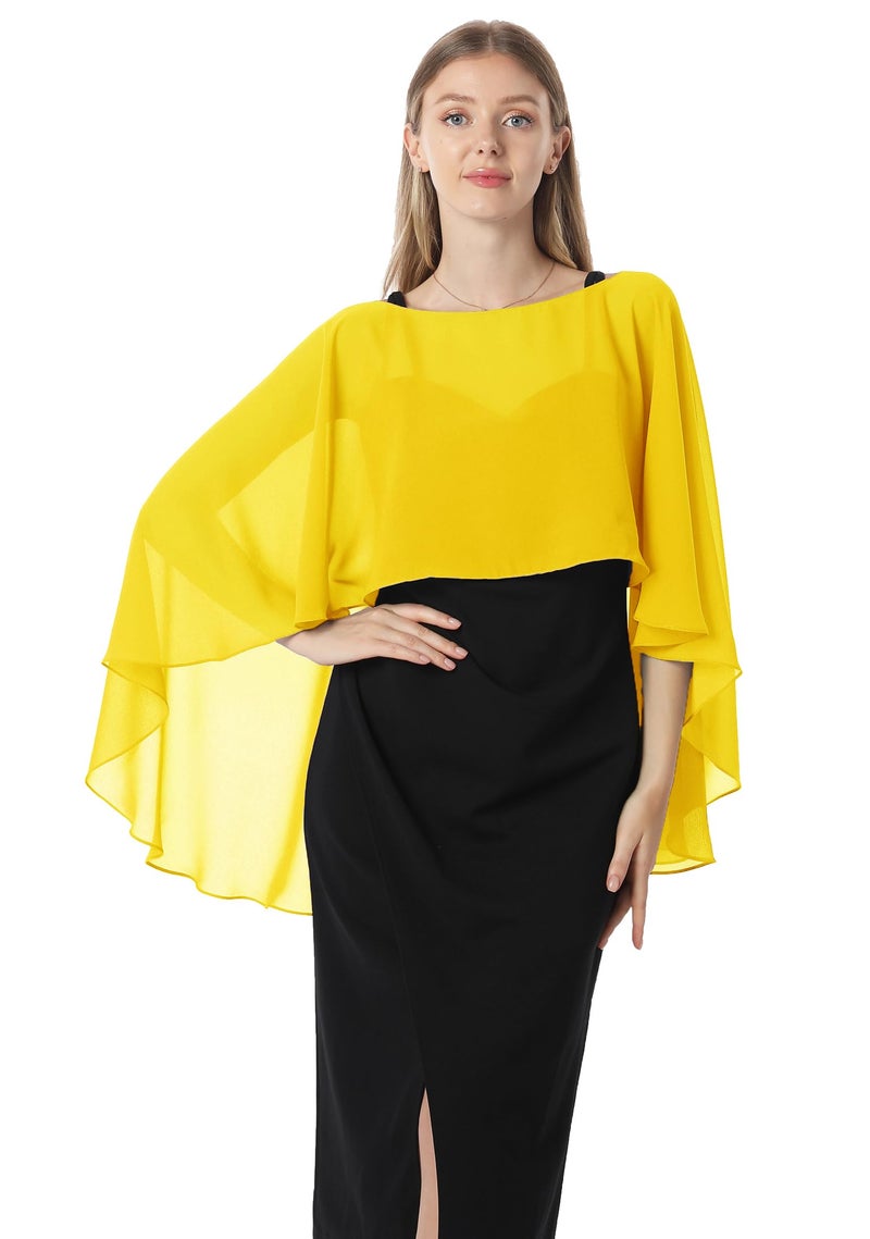 Hotshawl Capelets for women Chiffon Cape Shawls and Wraps for Evening Dress Wedding Capes Cover Up (Yellow gold) - Image 1
